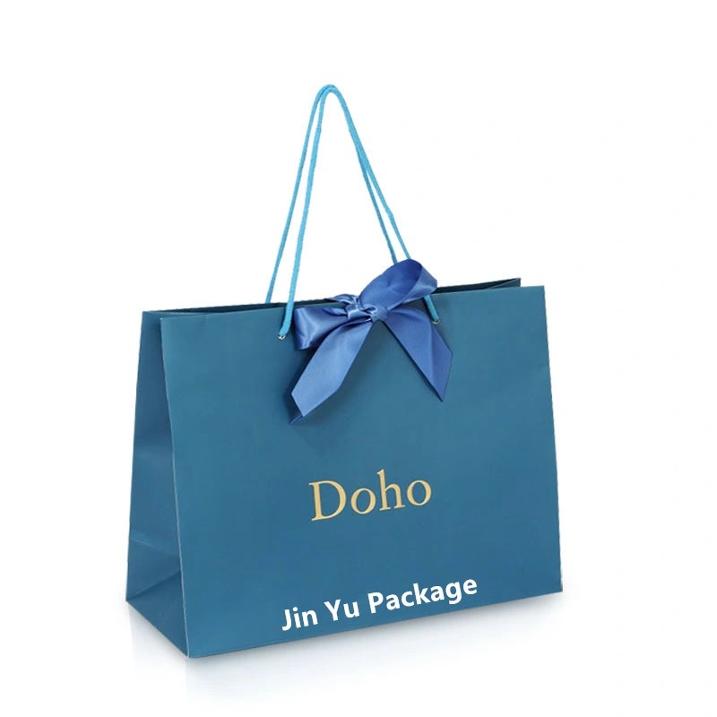 Blue Ribbon Bowtie Cardboard Paper Gift Shopping Bag Wholesale